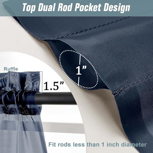 Navy Blue Sheer Curtains for Window 72 inches Long 2 Panels Set (42"W x 72"L (Pack of 2) / Navy Blue)
