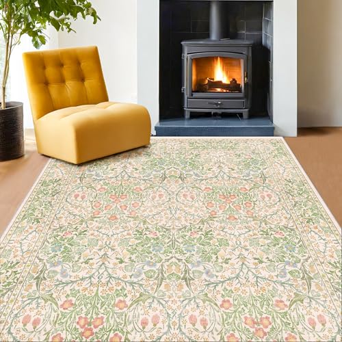 Beige Green Bedroom Rug 5x7 Area Rug for Living Room (Garden Green / 5' x 7' (Rectangular))