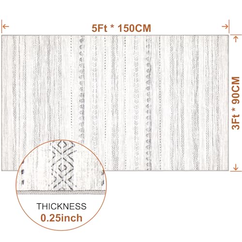 Boho 3x5 Area Rug Living Room Rugs Machine Washable Gray (Boho Grey / 3' X 5' (Rectangular))