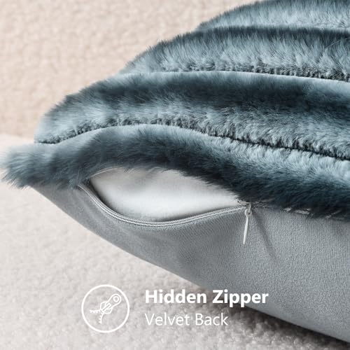 Fall Faux Fur Throw Pillow Covers 26x26 Set of 2 Blue Grey (Blue Grey / 26" x 26" (Pack of 2))