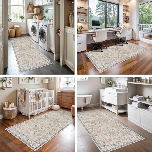 Hallway Washable Runner Rug (3' x 6' (Rectangular) / Beige)