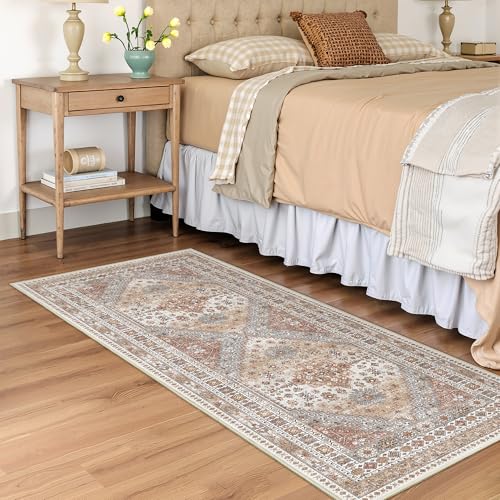 Runner Rug 2x6 Vintage Non Slip Washable Rugs for Hallways (Orange / 2' x 6' (Runner))