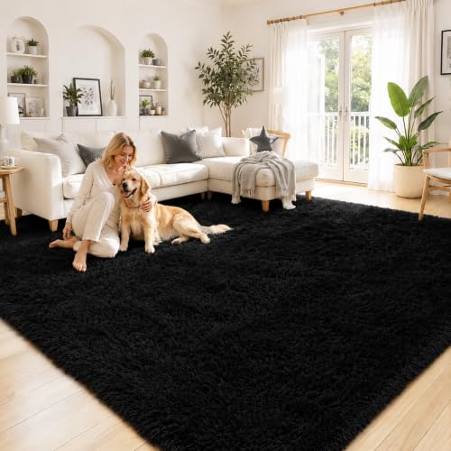 6x9 Black Shag Area Rug for Living Room (Black / 6' x 9' (Rectangular))