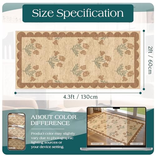 Front Door Mat Indoor Entrance (Flower - Wheat/Tan/Sage / 2' x 4'3" (Rectangular))
