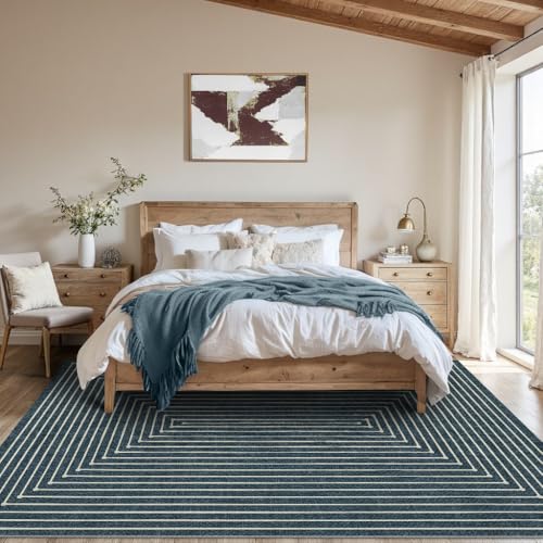 Washable 5x7 Area Rugs for Living Room Modern Abstract Rug (Prussian Blue / 5' x 7' (Rectangular))