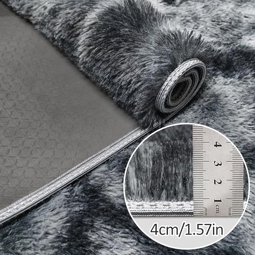 Tie Dyed Dark Grey 2x8 Machine Washable Runner Rugs for Hallway Soft Fluffy Shaggy Bedside Rugs for Bedroom Living Room Indoor Floor Carpet for Kids Girls and Boys Nursery Rooms Home Decor Aesthetic (Tie-dyed Dark Grey / 2' x 8' (Runner))