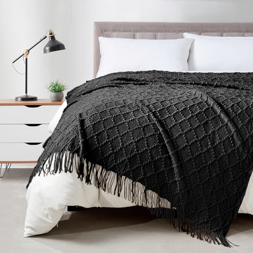 Black Throw Blanket 50 x70 Inch Jacquard Throw Knitted Blanket (Jacquard-black / 50"x70")