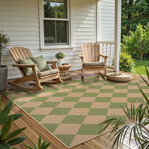 Checkered Easy Jute 5x7 Area Rug (5' x 7' (Rectangular) / Sage Green/Nature-2)