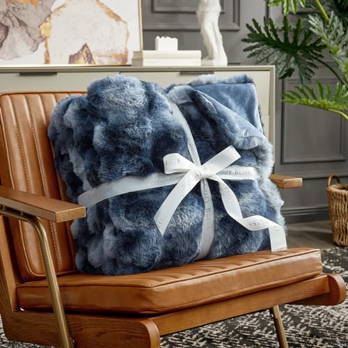 Faux Fur Throw Blanket for Couch (Tie-dye Blue / Throw(50" x 60"))