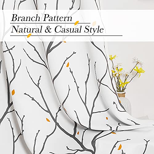 White Curtains with Grey Twist Branches & Flowerrain Pattern (White&grey / 52"W x 63"L (Pack of 2))