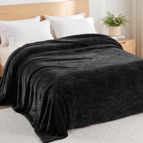 Fuzzy Plush Fleece Bed Blanket Queen Size (Black / 90x90 IN)