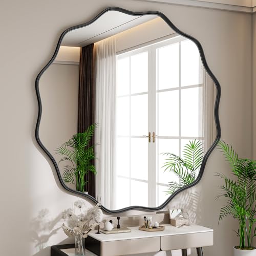 Round Wavy Mirror (Black / 36"L x 36"W)