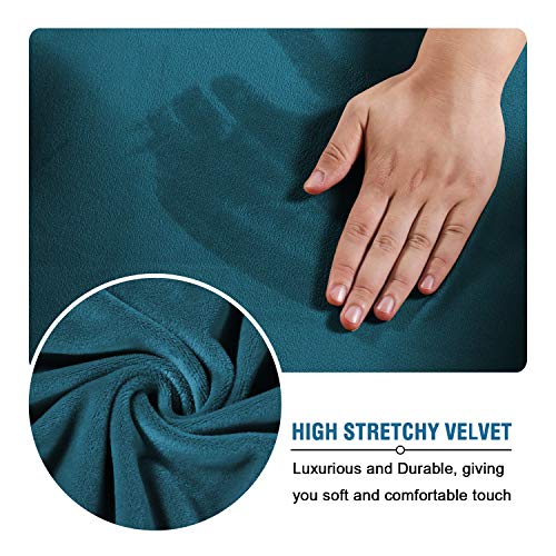 Real Velvet Plush 3 Piece Stretch Sofa Covers Couch Covers for 2 Cushion Couch Loveseat Covers Width Up to 72 Inch Feature Thick Soft Stay in Place (2 Cushion Loveseat / Deep Teal)