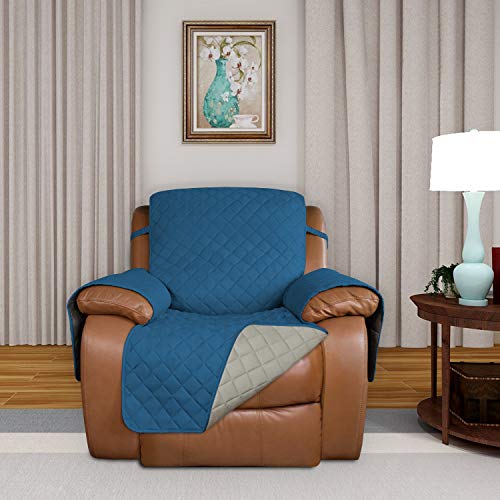 Reversible Recliner Chair Covers Couch Covers for Dogs (Large Recliner / Peacock Blue/Beige)