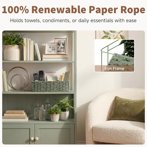Wicker Toilet Basket Tank Topper for Sage Green Bathroom Decor (Green / 14¼" L x 6¾" W x 3¾" H)