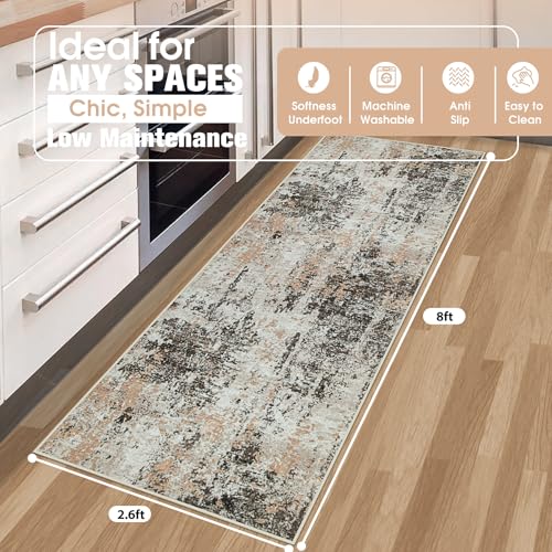 Runner Rugs for Hallways Kitchen 2.6x8 Non Slip Washable Brown Beige (Brown White/Beige / 2'6" x 8' (Rectangular))