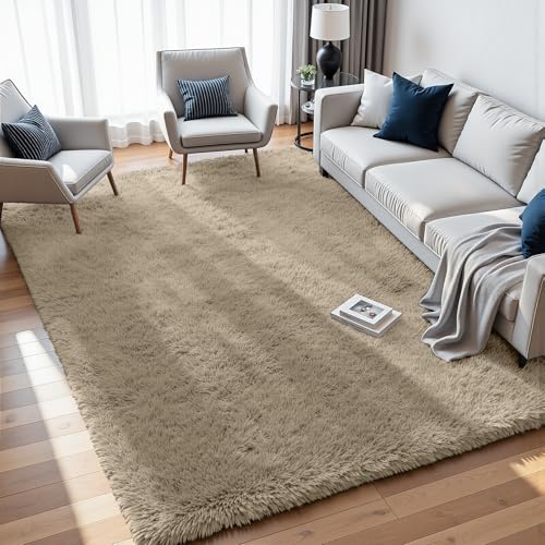 8x10 Fluffy Shag Area Rugs for Living Room Bedroom (Gray Camel / 8' x 10' (Rectangular))