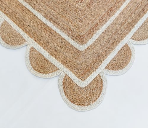 Scallop Pattern Jute Bohemian Area Rug (10'x14' (Rectangular) / Off White)