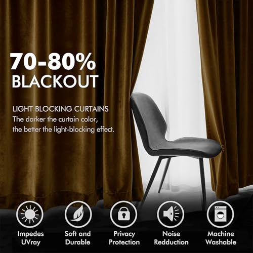 Velvet Curtains Golden 52 x 90 Inch Length Set of 2 (Golden / 52"W x 90"L (Pack of 2))