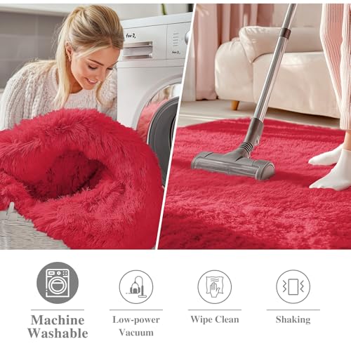 Red Round Rugs for Bedroom (5 Ft Round / Red)