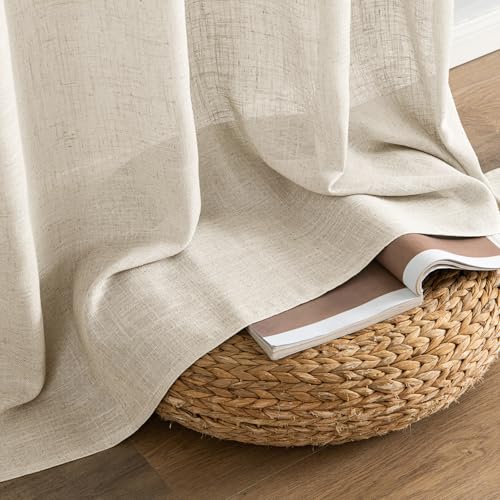 Beige Linen Curtains 52x54 Inch Length for Bedroom and Living Room (52"W x 54"L (Pack of 2) / Beige)