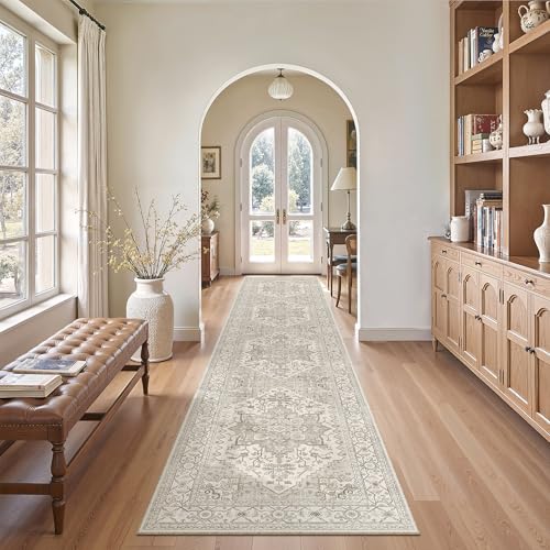 Washable Runner Rugs 2x10 Long for Hallway Kitchen (Beige/Brown / 2' x 10' (Runner))