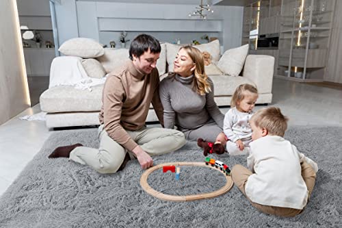 Area Rugs Fluffy Living Room Carpets for Kids Bedroom 6x9 (Grey / 6' x 9' (Rectangular))
