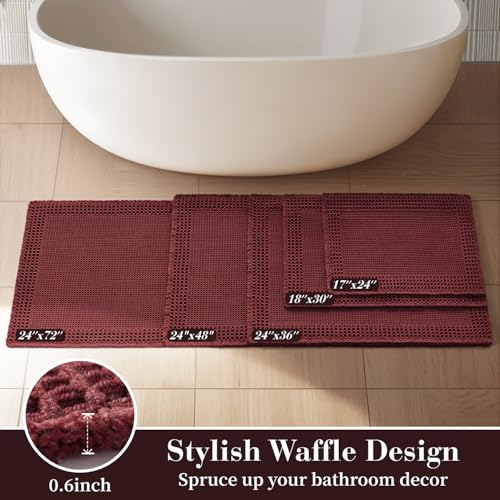 Waffle Bathroom Runner Rugs (Dark Red / 2' X 6')