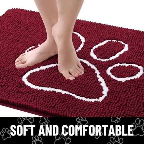 Dog Door Mat for Muddy Paws (36"X24" / Burgundy and White)