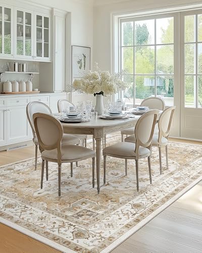 Amada 6x9 Washable Area Rug for Dining Room (6' x 9' (Rectangular) / Distressed Beige/Cream)