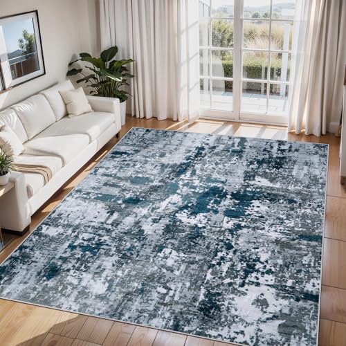 6x9 Area Rugs for Living Room Washable Bedroom Dining Room Navy Grey (Navy/Grey / 6' x 9' (Rectangular))