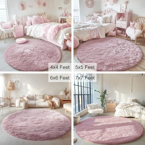 Blush Round Rugs for Bedroom (4 Ft Round / Blush)