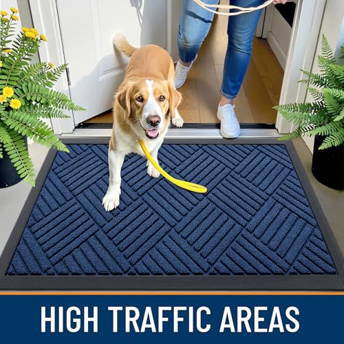 Front Door Mat Outside Entrance 47x23 (47" X 23" / Navy Blue Diamond)