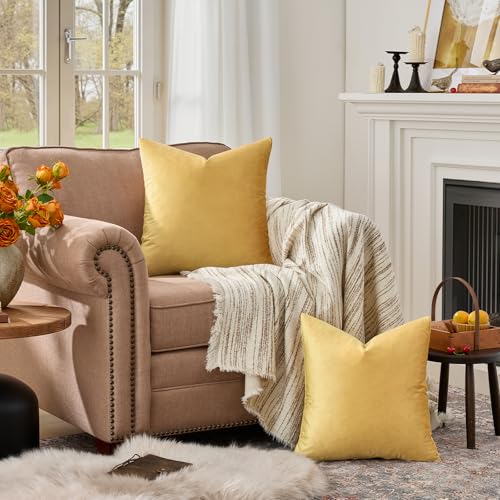 Yellow Velvet Pillow Covers 16x16 Decorative Pillows Pack of 2 (Yellow / 16" x 16" (Pack of 2))