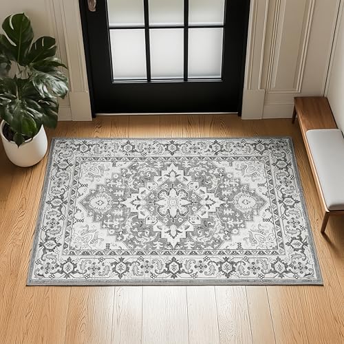 2x3 Washable Rug for Entryway Bathroom (Floral Grey / 2' x 3' (Rectangular))