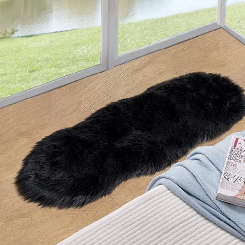 Black Fluffy Faux Sheepskin Washable Fur Area Rugs for Bedroom Living Room Small Shag 2x4 Furry Nursery Rug (2' x 4' (Sheepskin Fur) / Black)
