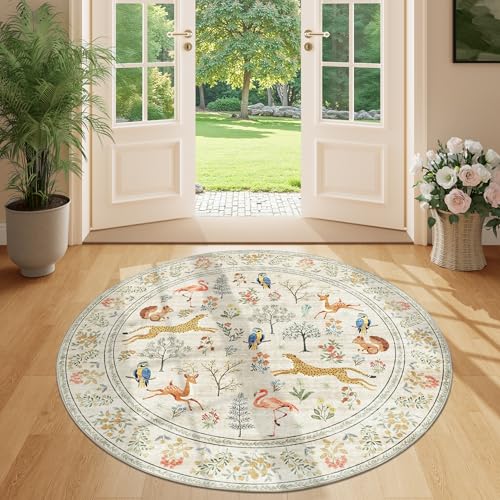 4ft Round Rug (Beige (Animal) / 4' (Round))