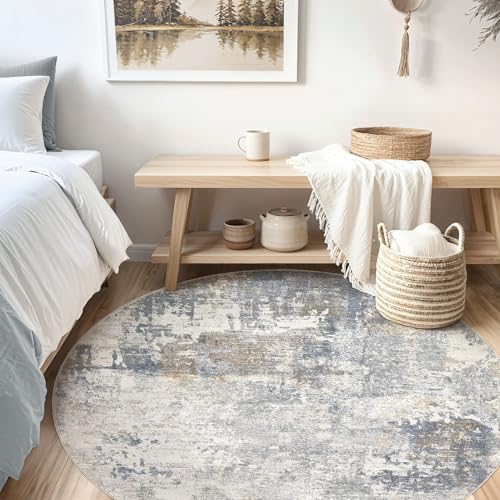 6ft Round Area Rug Living Room Rugs (Blue Grey / 6' (Round))