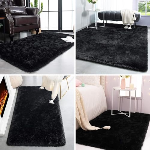 Super Soft Shaggy Rugs Fluffy Carpets (7' x 10' (Rectangular) / Black)