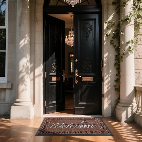 Welcome Mat Heavy Duty Sturdy Door Mats for Home Entrance Outdoor Indoor (Maroon / 47x32 Inch)