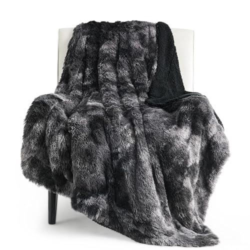 Faux Fur Fluffy Sherpa Throw Blanket Twin Tie Dye Black 60"x80" (03- Tie Dye Black / Twin (60" X 80"))