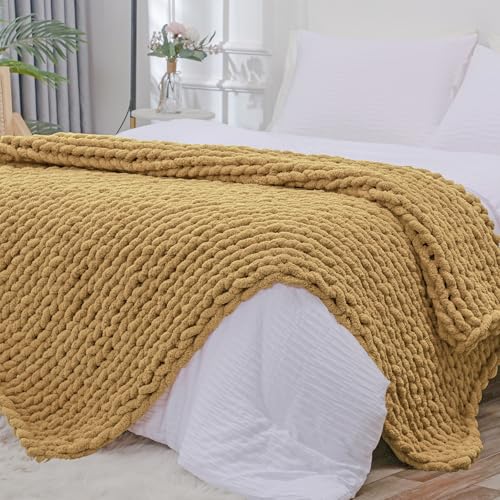 Chunky Knit Throw Blanket for Couch (Goldenrod / 40"x80" (Special Size Throw))