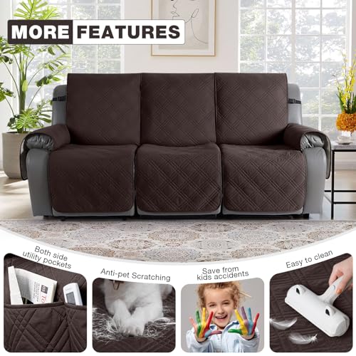 100% Waterproof Recliner Sofa Cover Non Slip Couch Cover for 3 Seat Reclining Sofa (Chocolate / 3 Seater Standard)
