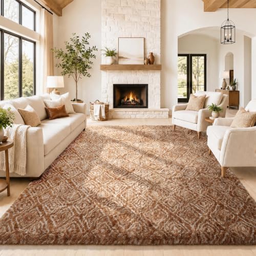 8x10 Brown and White Diamond Striped Rugs for Living Room (Brown and White / 8' x 10' (Rectangular))
