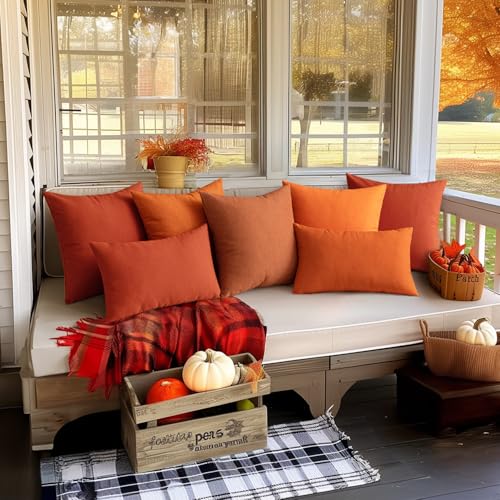 Decorative Outdoor Pillow Covers Fall Lumbar 12x20 Bright Orange (20" x 12" (Pack of 2) / Bright Orange)