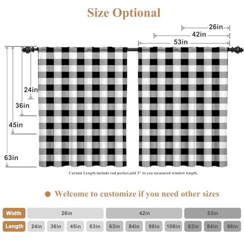 42 x 84 Inch Linen Buffalo Plaid Check Curtains Blackout Bedroom Room Darkening Thermal Insulated Black White Buffalo Checkered Window Drapes Farmhouse Living Room Pocket Tab Curtain 2 Panels (Black White / 42"W x 84"L (Pack of 2))