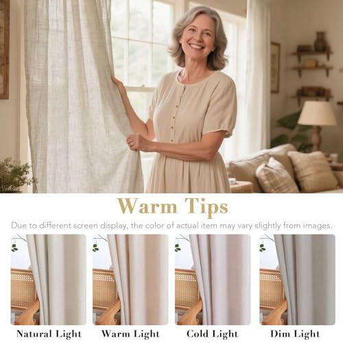 Living Room Linen Semi Sheer Curtains Nickel Grommet Curtains Privacy Added Energy Saving Light Filtering Window Treatments Draperies for Bedroom (52"W x 84"L (Pack of 2) / Angora)