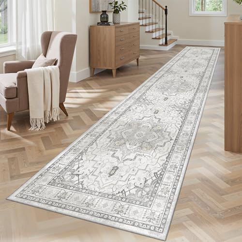 Washable Runner Rugs 2x10 Long for Hallway Kitchen (Grey / 2' x 10' (Runner))