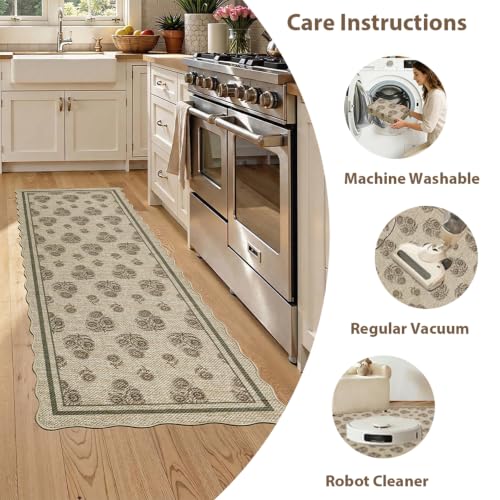 Scalloped Easy Jute 2x6 Kitchen Runner Rug Farmhouse Brown Floral (6' x 2' (Runner) / Cognac Brown)