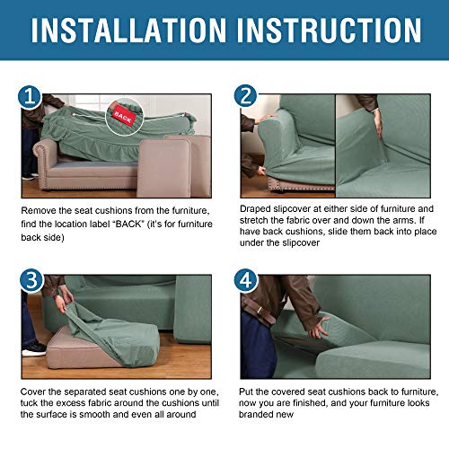 4 Piece Stretch Sofa Covers for 3 Cushion Couch Covers for Living Room Furniture Slipcovers (X-Large / Sage)